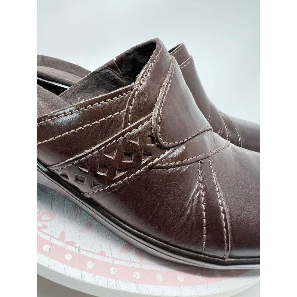 CLARKS Bendables Mules Women 9M Brown Leather Wedge Slide Stitch 62890 Cushioned - Picture 14 of 15